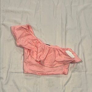 Wildfox Pink One-Shoulder Ruffle Top NWT Size Medium